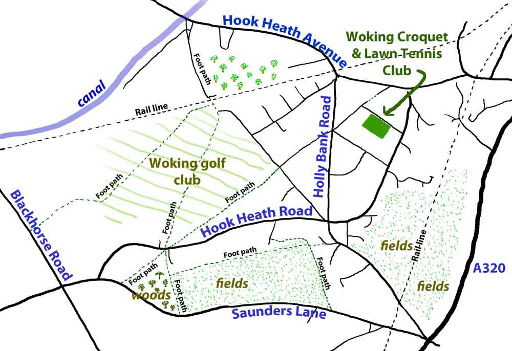 A hand drawn map of Hook Heath