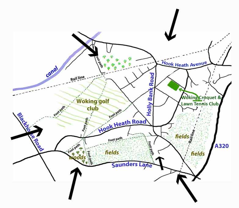 A hand drawn map of Hook Heath