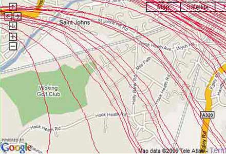 Flight paths over Hook Heath